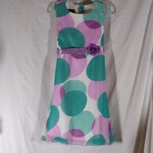 Holiday Editions Teal & Lavender Polka Dots Kids Dress - Size 6/6X
